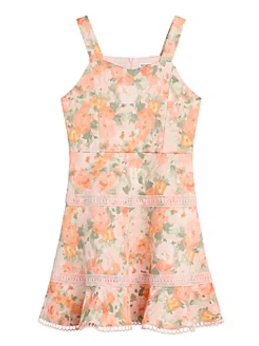 Knit Works Big Girls Dress Peach/pink/green Floral 20.5 Plus, Metallic Gold
